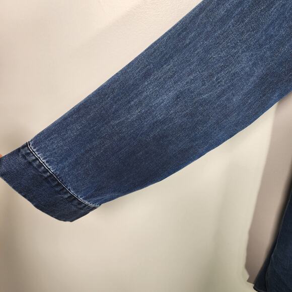 Soft Surroundings Womens Wendy Button Tunic Shirt Blue Chambray Denim V Neck Med - Picture 7 of 12